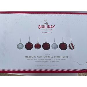 Pottery Barn Kids Mercury Red & Silver Glitter Ball Ornaments, Set of 7